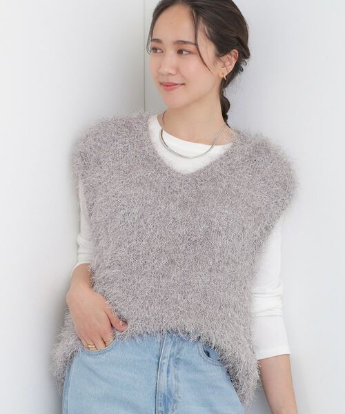 SHOO・LA・RUE / シューラルー ニット・セーター | 【2点セット/S-LL】大人のフェミニンカジュアルに ラメシャギーニットベスト+ロンT(グレー(012))