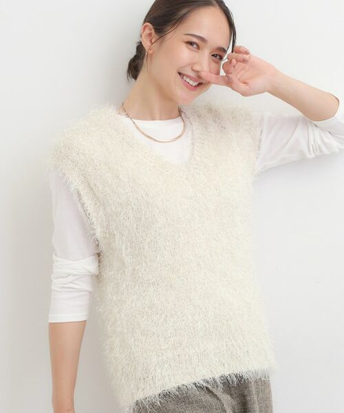 SHOO・LA・RUE / シューラルー ニット・セーター | 【2点セット/S-LL】大人のフェミニンカジュアルに ラメシャギーニットベスト+ロンT(ライトベージュ(051))