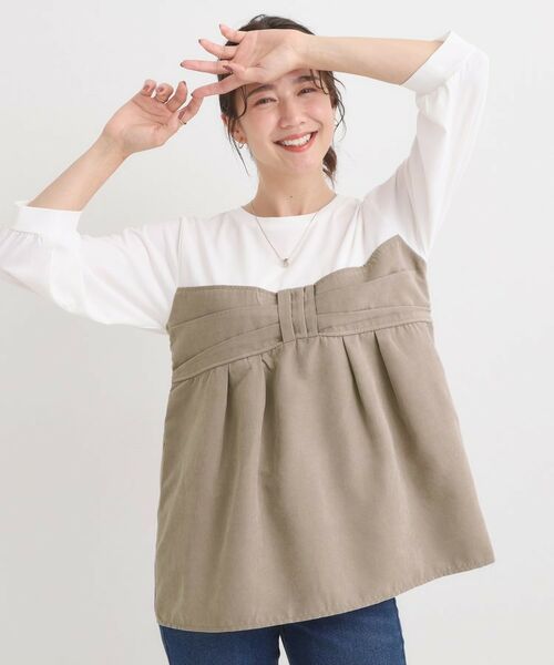 SHOO・LA・RUE / シューラルー カットソー | 【S-LL】気になるウエストもさり気なくカバー リボン風ドッキングトップス | 詳細1