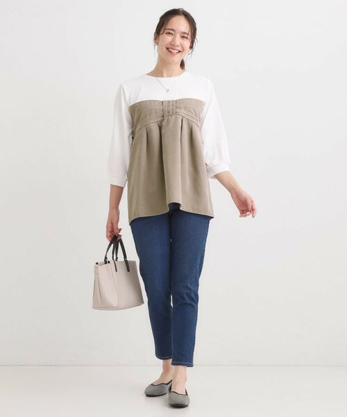 SHOO・LA・RUE / シューラルー カットソー | 【S-LL】気になるウエストもさり気なくカバー リボン風ドッキングトップス | 詳細3