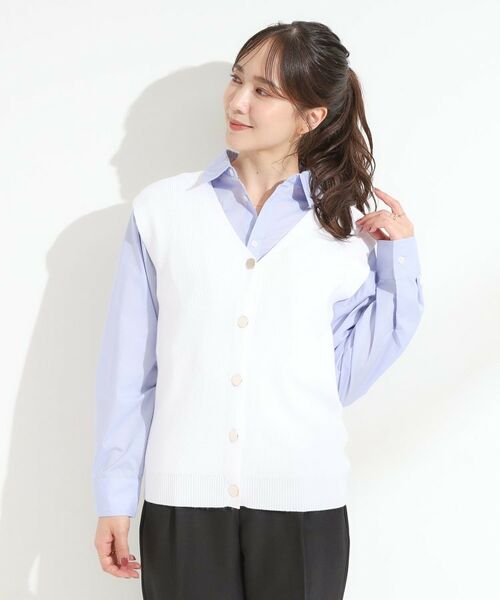 SHOO・LA・RUE / シューラルー ベスト | 【S-LL】ゴールドボタンが上品 大人のニットベスト | 詳細1
