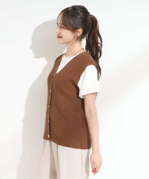 SHOO・LA・RUE / シューラルー ベスト | 【S-LL】ゴールドボタンが上品 大人のニットベスト | 詳細10