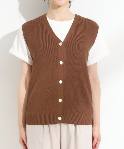 SHOO・LA・RUE / シューラルー ベスト | 【S-LL】ゴールドボタンが上品 大人のニットベスト | 詳細13