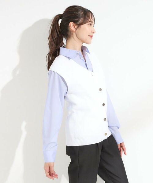 SHOO・LA・RUE / シューラルー ベスト | 【S-LL】ゴールドボタンが上品 大人のニットベスト | 詳細2