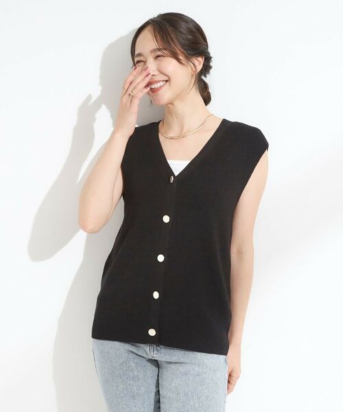 SHOO・LA・RUE / シューラルー ベスト | 【S-LL】ゴールドボタンが上品 大人のニットベスト | 詳細5