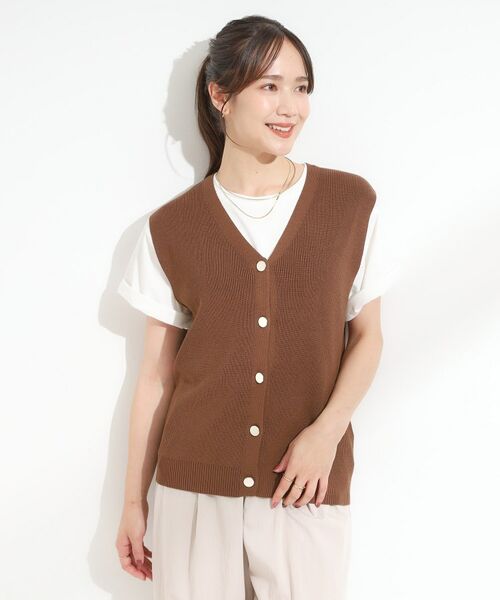 SHOO・LA・RUE / シューラルー ベスト | 【S-LL】ゴールドボタンが上品 大人のニットベスト | 詳細9