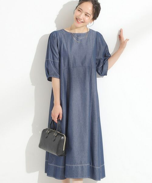 SHOO・LA・RUE/シューラルー 【S-LL】配色ステッチがアクセント デニムワンピース ネイビー(094) 03(L) SHOO・LA・RUE/シューラルー 【S-LL】配色ステッチがアクセント デニムワンピース ネイビー(094) 03(L)