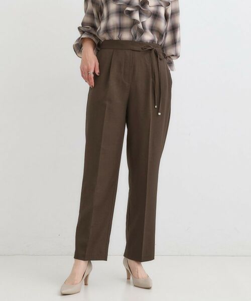 SHOO・LA・RUE / シューラルー パンツ | 【S-LL】ウエストリボンがアクセント ゆったりテーパードパンツ(ブラウン(043))