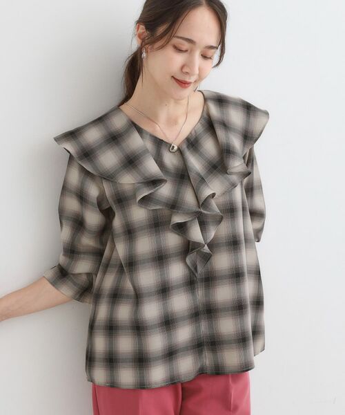 SHOO・LA・RUE / シューラルー シャツ・ブラウス | 【S-LL】きれいめカジュアルに チェック柄フリルブラウス(アイボリー(204))