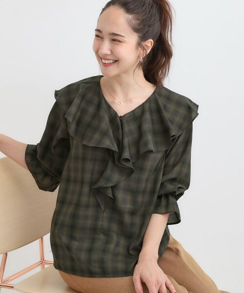 SHOO・LA・RUE / シューラルー シャツ・ブラウス | 【S-LL】きれいめカジュアルに チェック柄フリルブラウス(ブラウン(243))