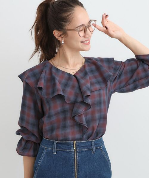 SHOO・LA・RUE / シューラルー シャツ・ブラウス | 【S-LL】きれいめカジュアルに チェック柄フリルブラウス(ボルドー(264))
