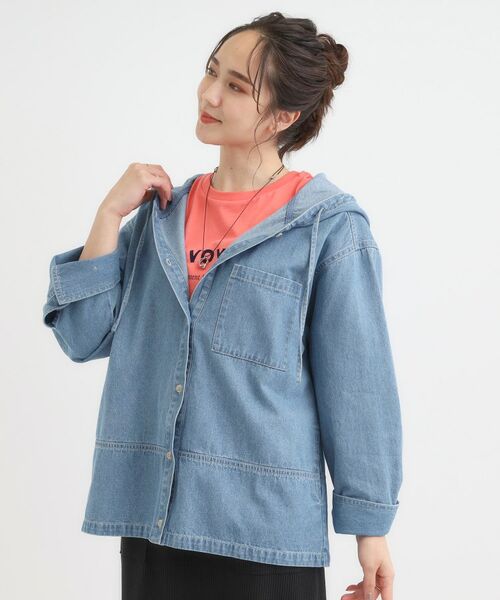 SHOO・LA・RUE / シューラルー Gジャン・デニムジャケット | 【S-LL】こなれ感ある着こなしに デニムフーディーブルゾン | 詳細1
