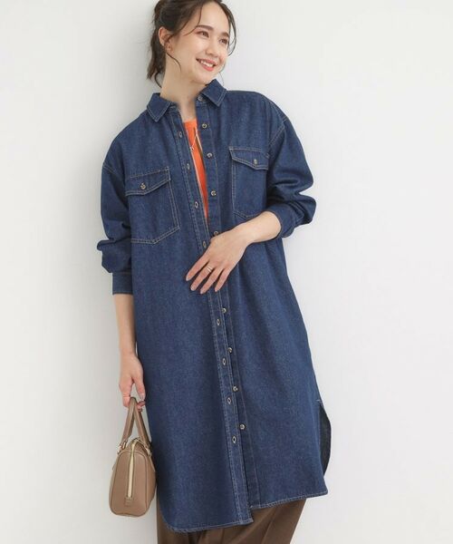 SHOO・LA・RUE / シューラルー ミニ丈・ひざ丈ワンピース | 【S-LL】ロングシーズン活躍 デニムシャツワンピース(ネイビー(094))