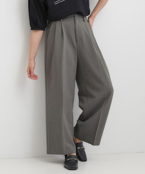 SHOO・LA・RUE / シューラルー パンツ | 【洗える/S-LL】すっきり上品きれい見え タックワイドパンツ(チャコールグレー(014))
