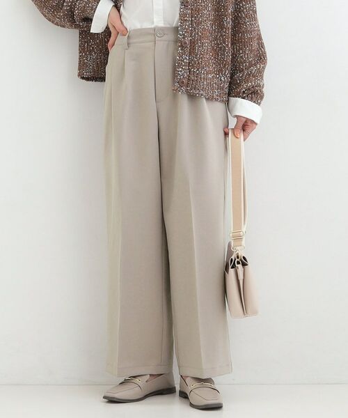 SHOO・LA・RUE / シューラルー パンツ | 【洗濯機可/S-LL】すっきり上品きれい見え タックワイドパンツ（ベージュ(052)）