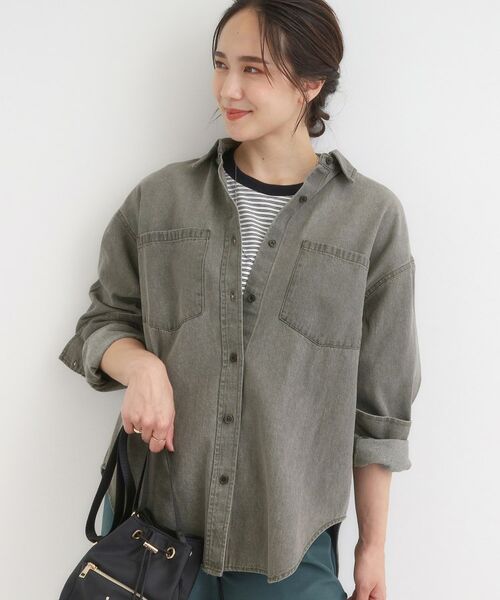 SHOO・LA・RUE / シューラルー シャツ・ブラウス | 【S-LL】大人のカジュアルコーデに こなれデニムシャツ(チャコールグレー(014))