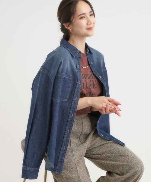 SHOO・LA・RUE / シューラルー シャツ・ブラウス | 【S-LL】大人のカジュアルコーデに こなれデニムシャツ(ネイビー(094))