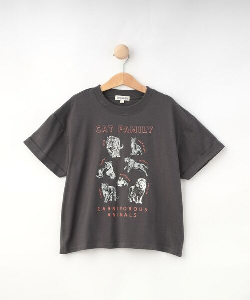 SHOO・LA・RUE / シューラルー Tシャツ | 【100-120cm】猛獣恐竜フォト図鑑Tシャツ(チャコールグレー(014))