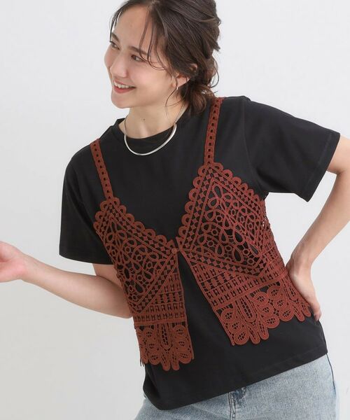SHOO・LA・RUE / シューラルー その他トップス | 【2点セット/ひんやり】レースビスチェ+Tシャツ(ブラウン(043))