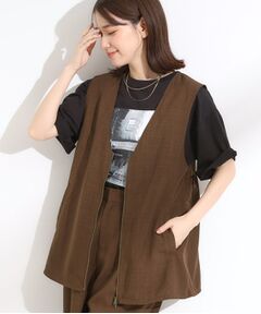 SHOO・LA・RUE / シューラルー ベスト | 【セットアップ可】さらりと軽やかに ダブルジップ麻調ジレ