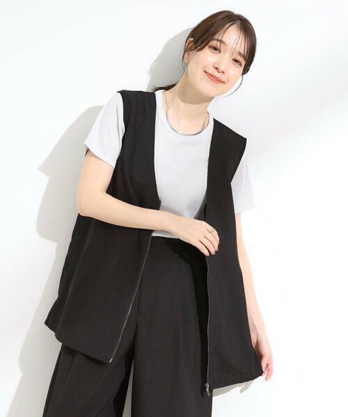 SHOO・LA・RUE / シューラルー ベスト | 【セットアップ可】さらりと軽やかに ダブルジップ麻調ジレ | 詳細1