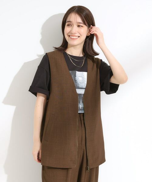 SHOO・LA・RUE / シューラルー ベスト | 【セットアップ可】さらりと軽やかに ダブルジップ麻調ジレ | 詳細5