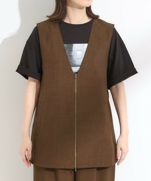SHOO・LA・RUE / シューラルー ベスト | 【セットアップ可】さらりと軽やかに ダブルジップ麻調ジレ | 詳細9
