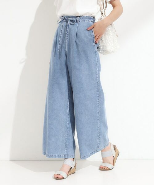 SHOO・LA・RUE / シューラルー デニムパンツ | 【セットアップ可/S-LL】リボン付き イージーワイドデニムパンツ(ブルー(092))