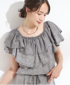 SHOO・LA・RUE / シューラルー シャツ・ブラウス | 【セットアップ可/前後2WAY/オフショル2WAY】着こなしを楽しめる デニムフリルブラウス