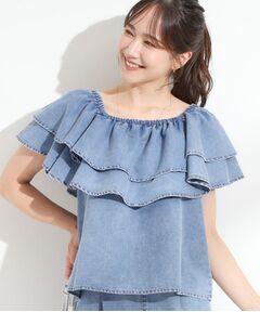 SHOO・LA・RUE / シューラルー シャツ・ブラウス | 【セットアップ可/前後2WAY/オフショル2WAY】着こなしを楽しめる デニムフリルブラウス