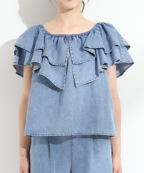 SHOO・LA・RUE / シューラルー シャツ・ブラウス | 【セットアップ可/前後2WAY/オフショル2WAY】着こなしを楽しめる デニムフリルブラウス | 詳細15