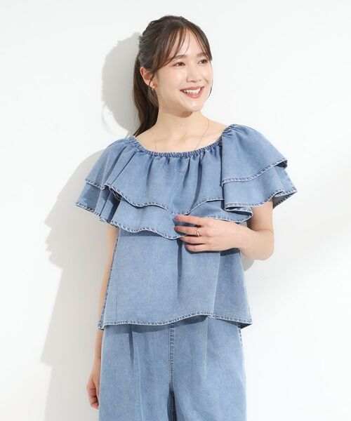 SHOO・LA・RUE / シューラルー シャツ・ブラウス | 【セットアップ可/前後2WAY/オフショル2WAY】着こなしを楽しめる デニムフリルブラウス | 詳細3