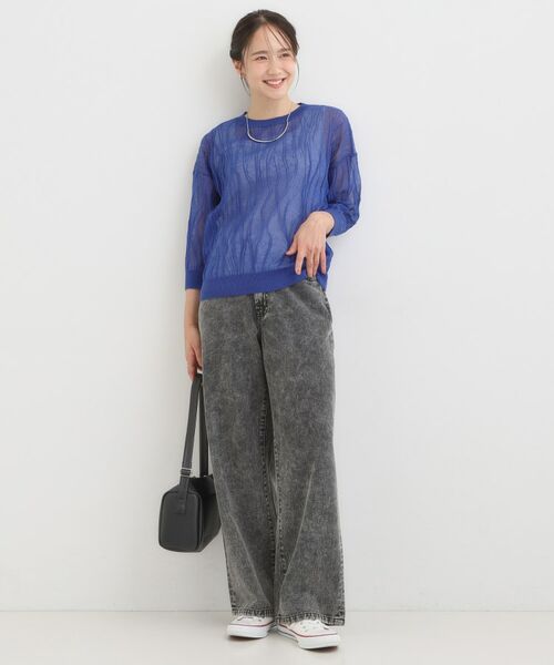 SHOO・LA・RUE / シューラルー ニット・セーター | 【S-LL/洗える】曲線的な柄がきれい見え シアーニット | 詳細7