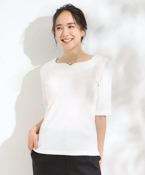 SHOO・LA・RUE / シューラルー カットソー | 【S-LL】女性らしさ漂うハートネック テレコ5分袖トップス | 詳細1