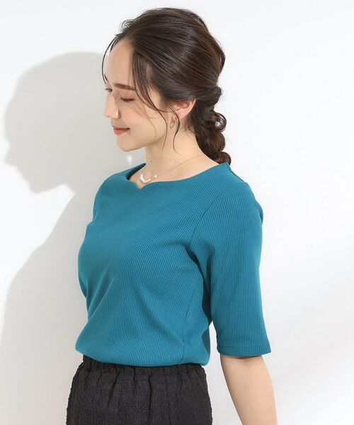SHOO・LA・RUE / シューラルー カットソー | 【S-LL】女性らしさ漂うハートネック テレコ5分袖トップス | 詳細14