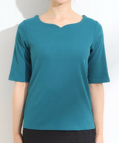 SHOO・LA・RUE / シューラルー カットソー | 【S-LL】女性らしさ漂うハートネック テレコ5分袖トップス | 詳細17