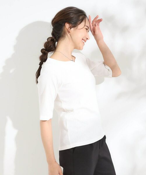 SHOO・LA・RUE / シューラルー カットソー | 【S-LL】女性らしさ漂うハートネック テレコ5分袖トップス | 詳細2