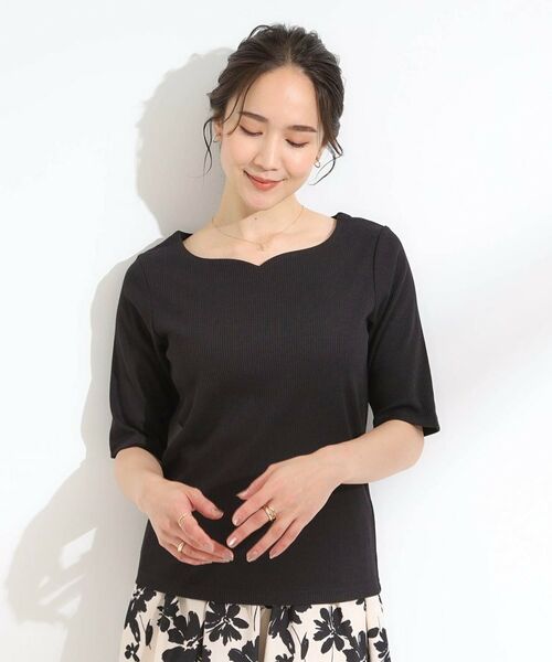 SHOO・LA・RUE / シューラルー カットソー | 【S-LL】女性らしさ漂うハートネック テレコ5分袖トップス | 詳細5