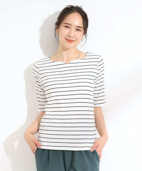 SHOO・LA・RUE / シューラルー カットソー | 【S-LL】女性らしさ漂うハートネック テレコ5分袖トップス | 詳細9