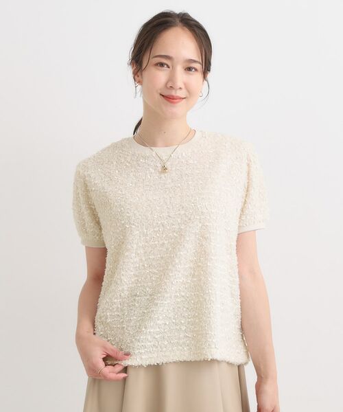 SHOO・LA・RUE / シューラルー カットソー | 【S-LL】大人も着やすい愛らしさ リボンヤーン半袖トップス | 詳細1