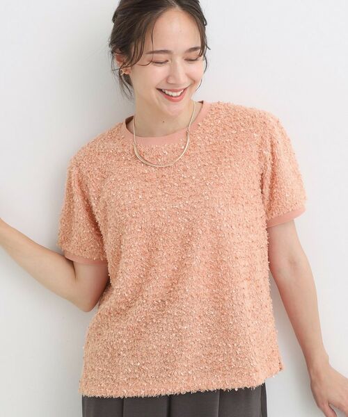 SHOO・LA・RUE / シューラルー カットソー | 【S-LL】大人も着やすい愛らしさ リボンヤーン半袖トップス(オレンジ(066))