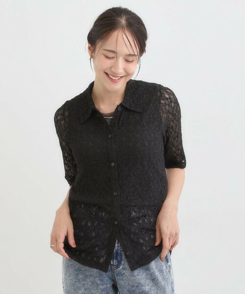 SHOO・LA・RUE / シューラルー カットソー | 【S-LL/5分袖】大人の抜け感 襟付きレーストップス | 詳細1