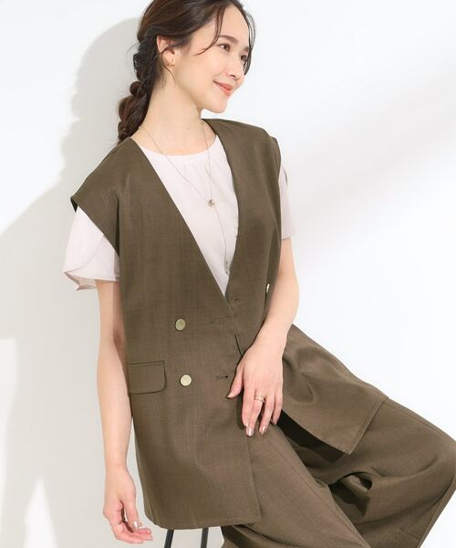 SHOO・LA・RUE / シューラルー ベスト | 【S-LL/セットアップ可/洗濯後しわになりにくい】ダブルベスト(ブラウン(043))