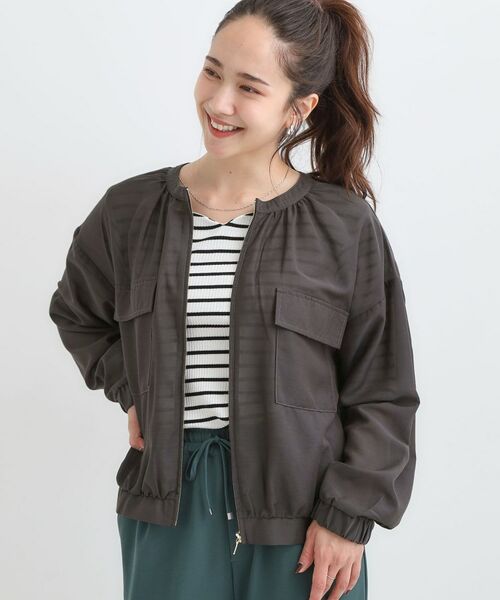 SHOO・LA・RUE / シューラルー レザーブルゾン・ジャケット | 【S-LL】寒暖差のある時期に 大人上品なシアーブルゾン(チャコールグレー(014))