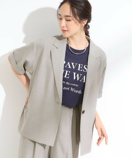 SHOO・LA・RUE / シューラルー テーラードジャケット | 【S-LL/セットアップ可/洗濯後しわになりにくい】5分袖テーラードジャケット(グレー(012))