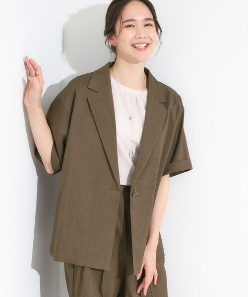 SHOO・LA・RUE / シューラルー テーラードジャケット | 【S-LL/セットアップ可/洗濯後しわになりにくい】5分袖テーラードジャケット(ブラウン(043))