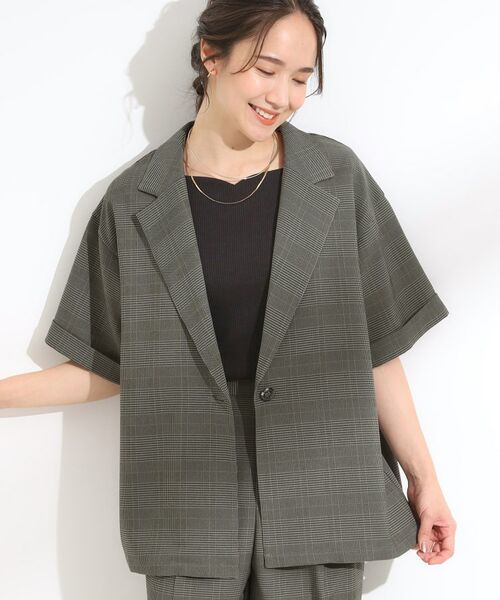 SHOO・LA・RUE / シューラルー テーラードジャケット | 【S-LL/セットアップ可/洗濯後しわになりにくい】5分袖テーラードジャケット(グレー(212))