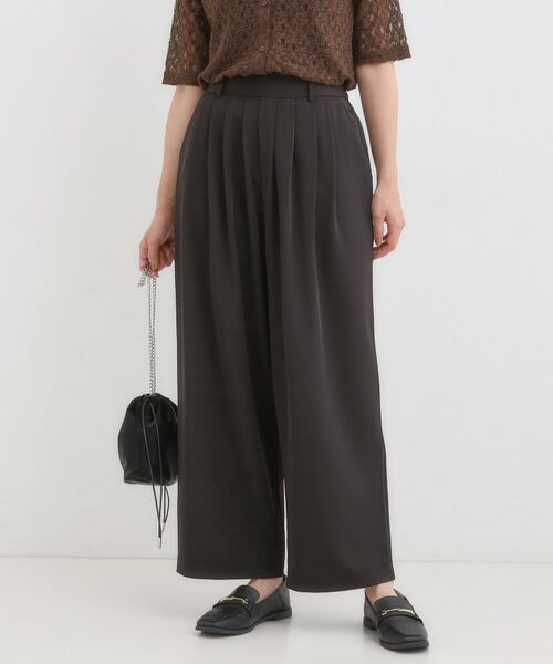 SHOO・LA・RUE / シューラルー パンツ | 【S-LL/ひんやり】腰まわりや太ももを自然にカバー タックワイドパンツ(ブラック(019))