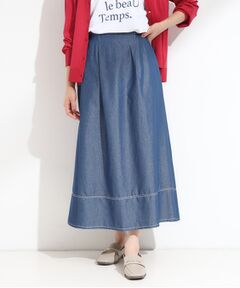 SHOO・LA・RUE / シューラルー ロング・マキシ丈スカート | 【S-LL】配色ステッチがアクセント デニムフレアスカート