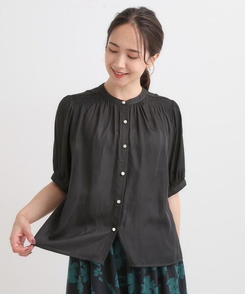 SHOO・LA・RUE / シューラルー シャツ・ブラウス | 【洗える/S-LL】お仕事にもデイリーにも サテン5分袖ブラウス | 詳細1